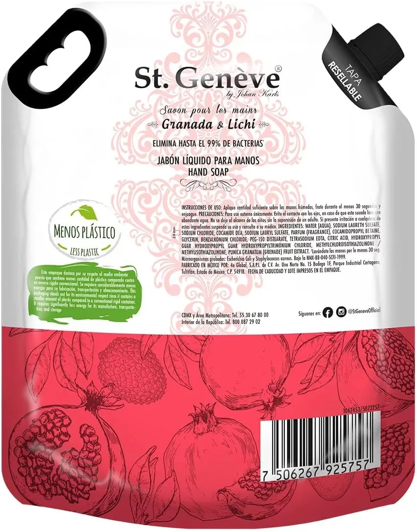 St. Genève Jabón Líquido Para Manos Aroma Granada y Lichi 4 L foto 2