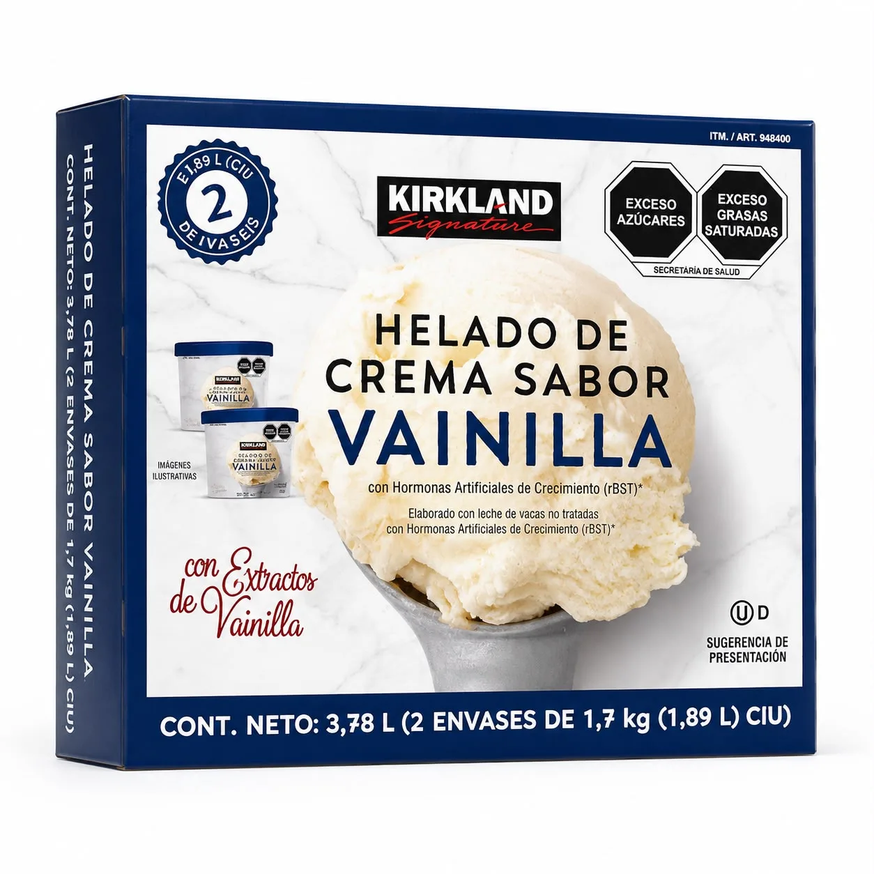 Kirkland Signature Helado De Crema Vainilla (2 Pzas De 1.89 L)