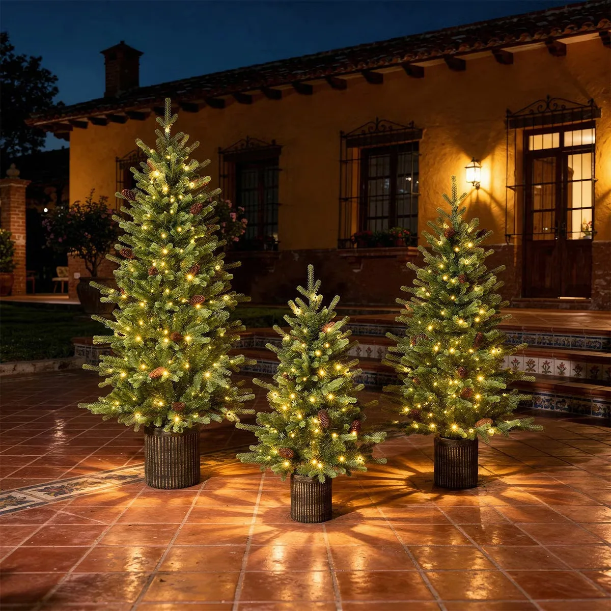 Árboles en Maceta con Luces LED, Juego de 3 Pzas.