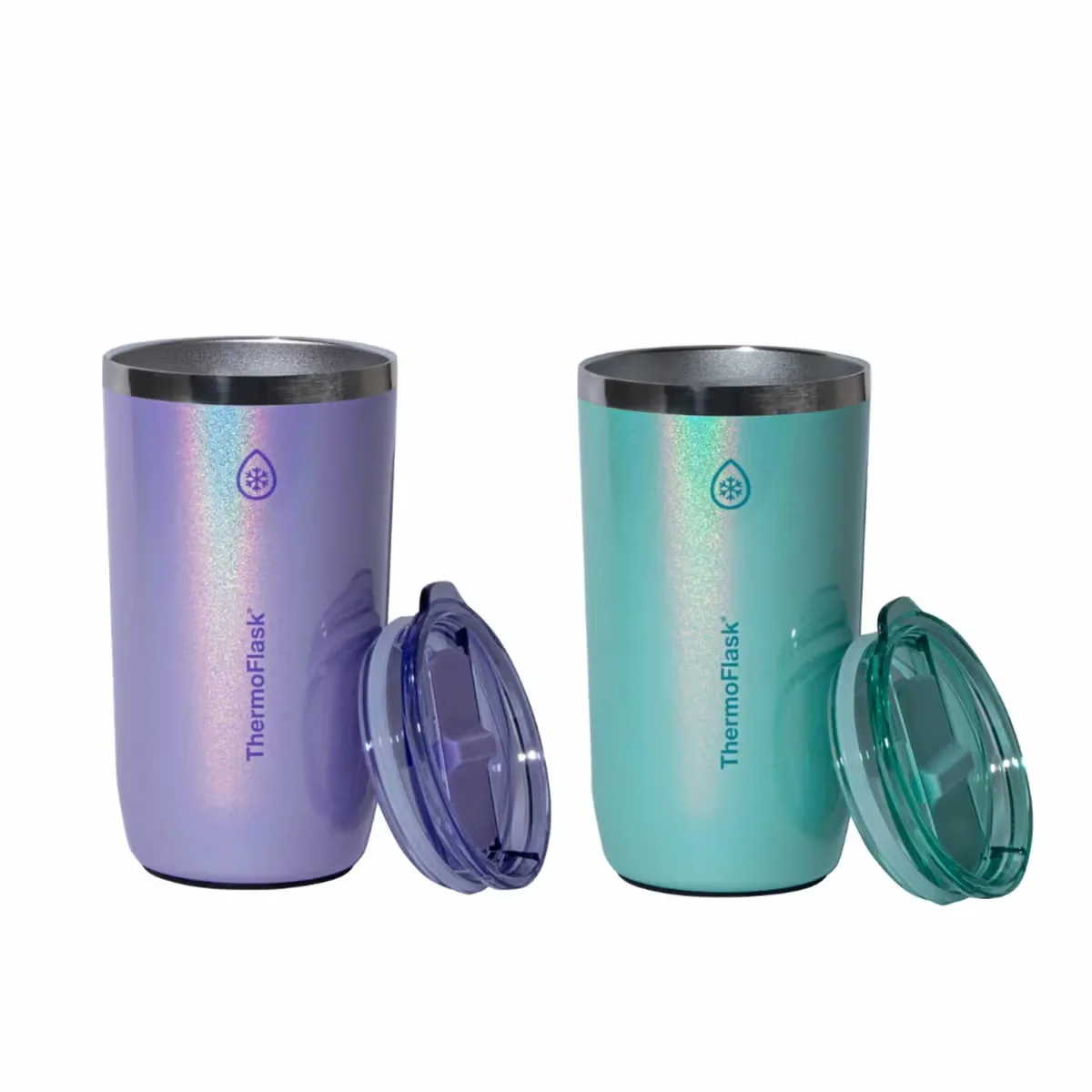 ThermoFlask Juego de 2 Vasos de Acero Inoxidable con Aislamiento al Vacío de 474 mL, Azul y Morado