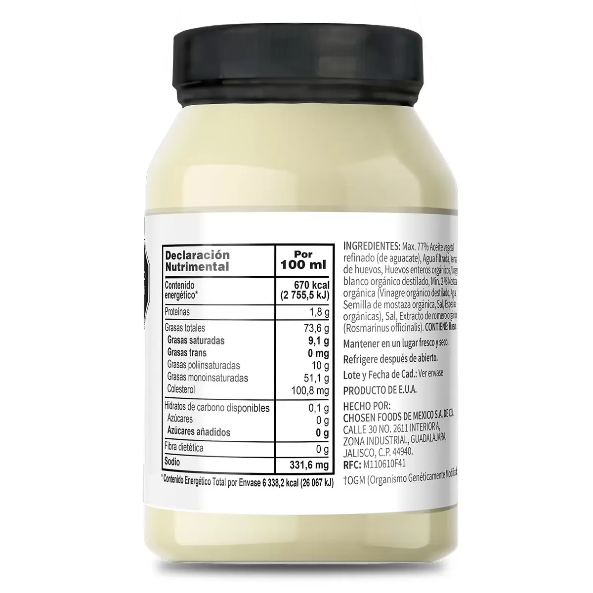 Chosen Foods Mayonesa hecha con aceite de aguacate 946 ml foto 2