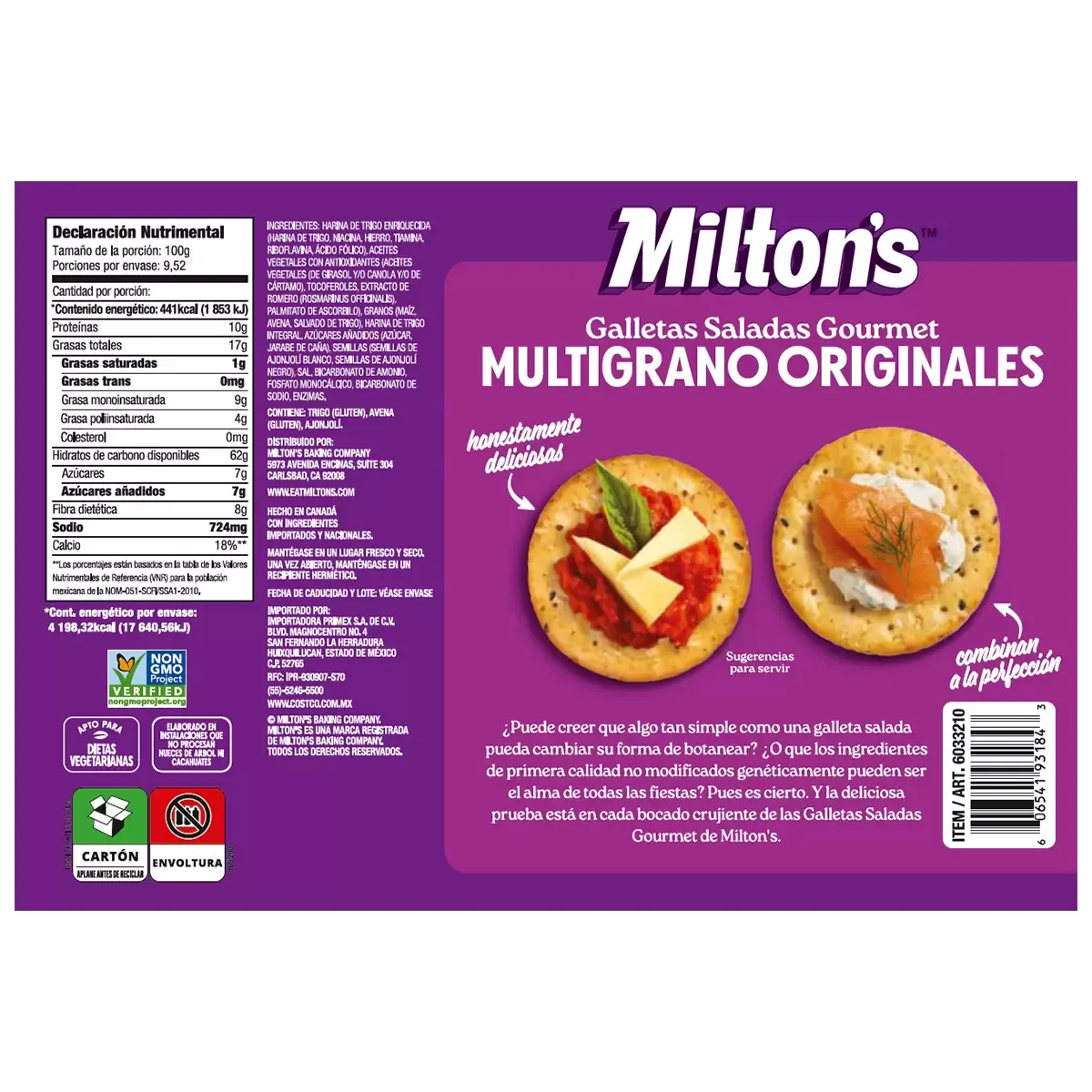 Milton's Galletas Saladas Multigrano 4 pzas de 238 g foto 2