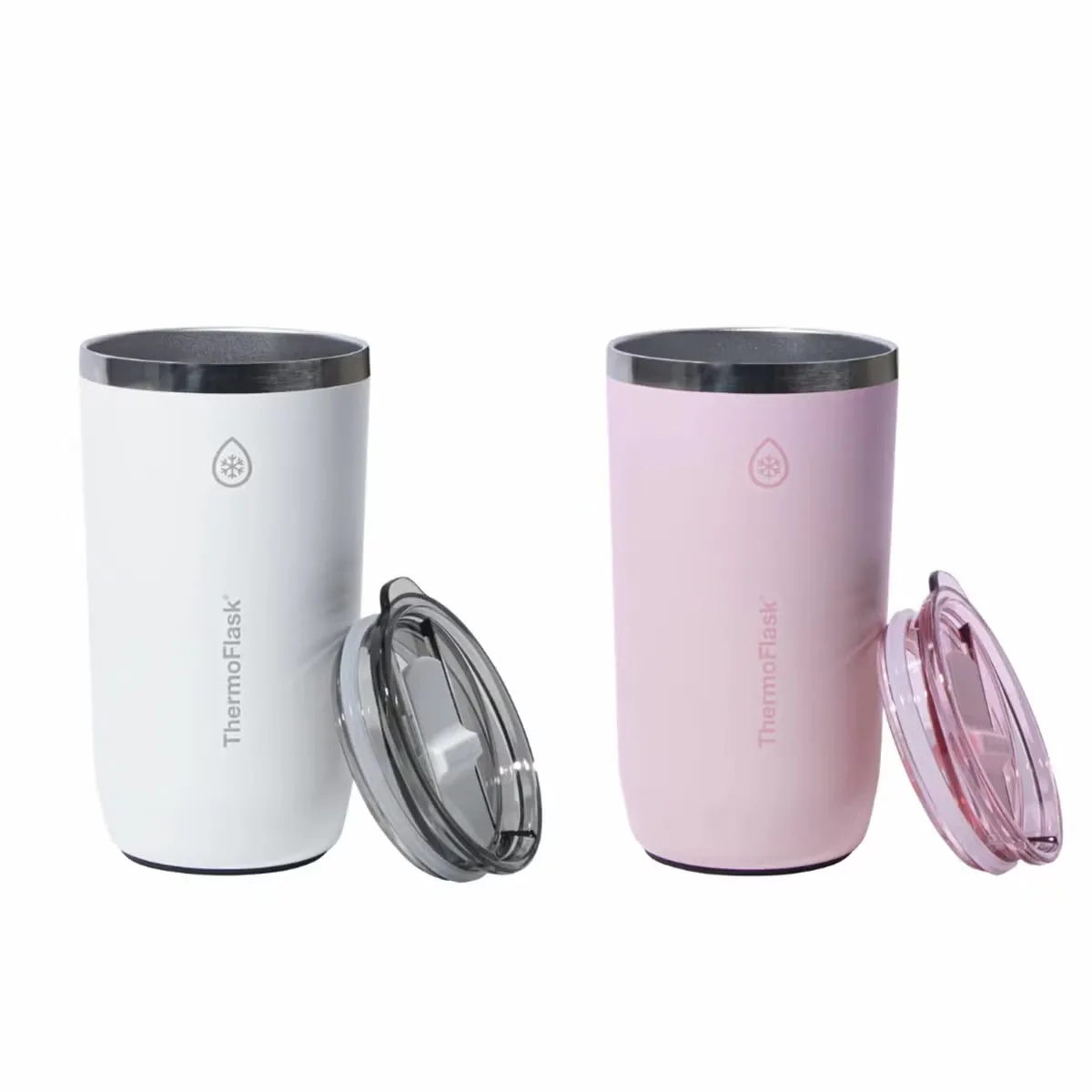 ThermoFlask Juego de 2 Vasos de Acero Inoxidable con Aislamiento al Vacío de 474 mL, Rosa y Blanco