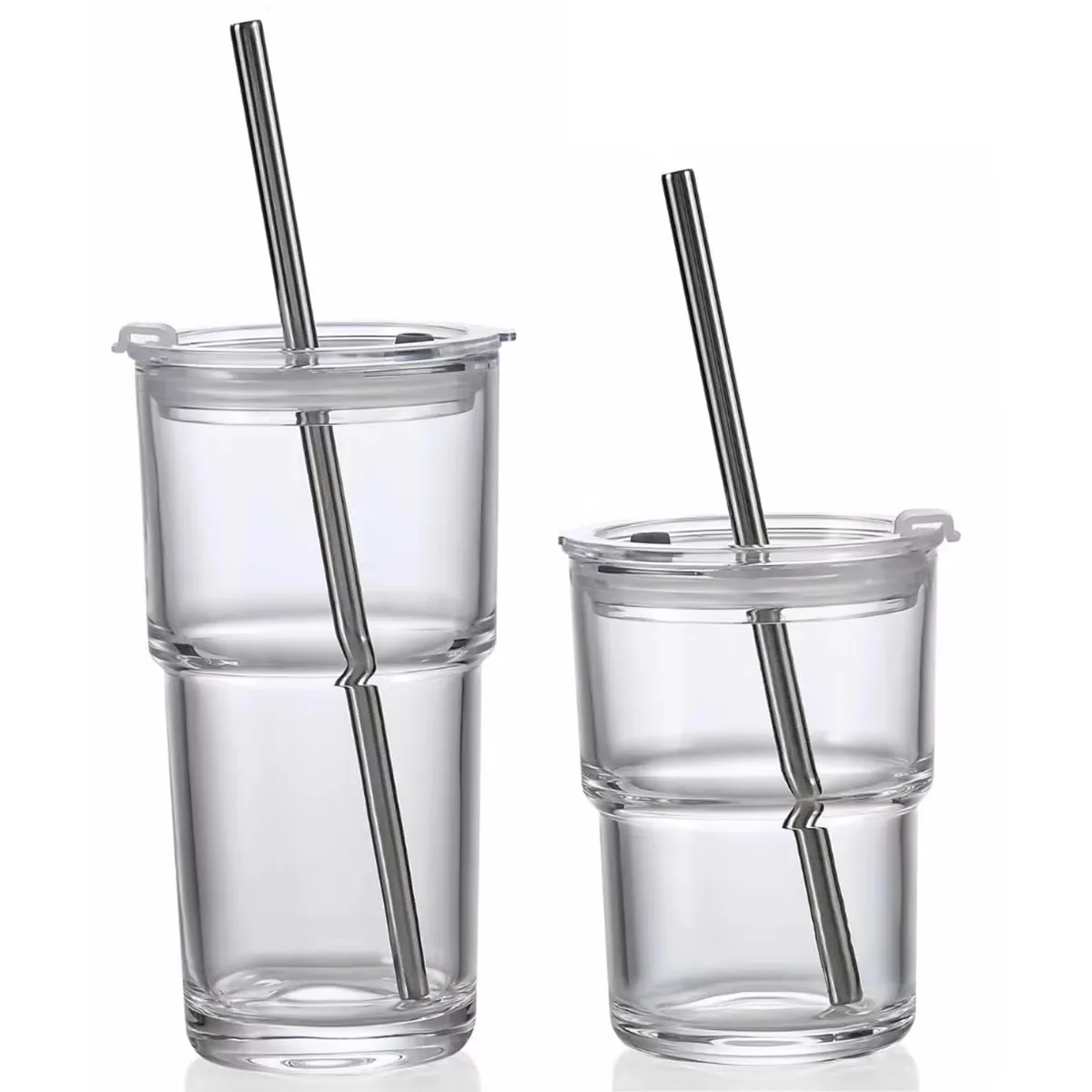 King Crystal 8 Vasos de Vidrio con Tapa y Popote foto 5
