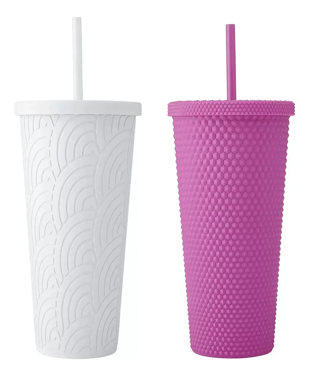 Set 2 Vasos Built Texturizados Doble Pared 650ml C/u Blanco - Rosa
